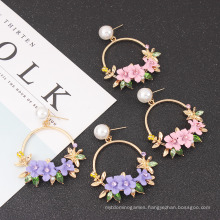 Korean Ear Jewelry Sweet Soft Ceramic Hawaiian Pearl Rose Gold Flower Macrame Floral Earrings for Women Aliexpress Hot Style